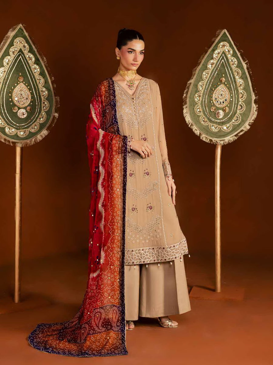 Nureh Mukeshkari Embroidered Mukesh Chiffon Unstitched 3Pc Suit MK-22