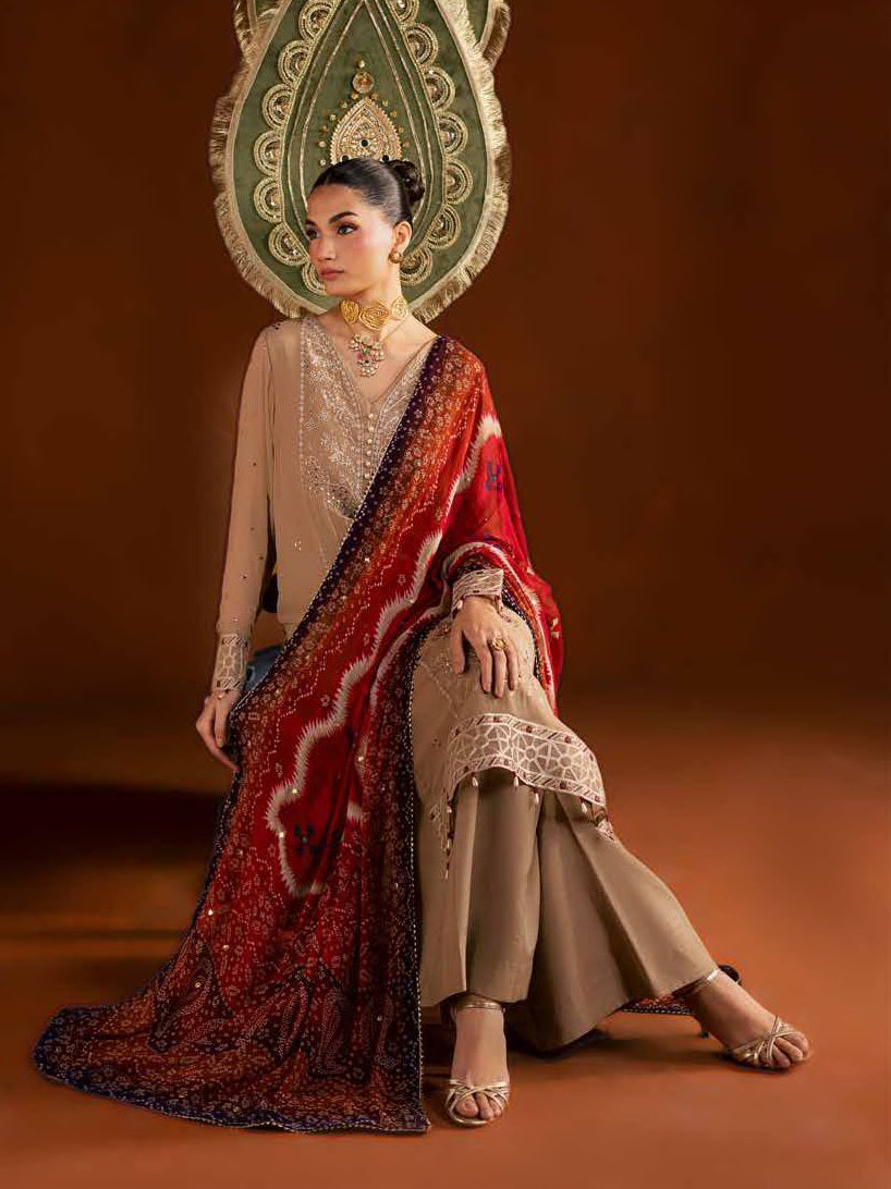 Nureh Mukeshkari Embroidered Mukesh Chiffon Unstitched 3Pc Suit MK-22