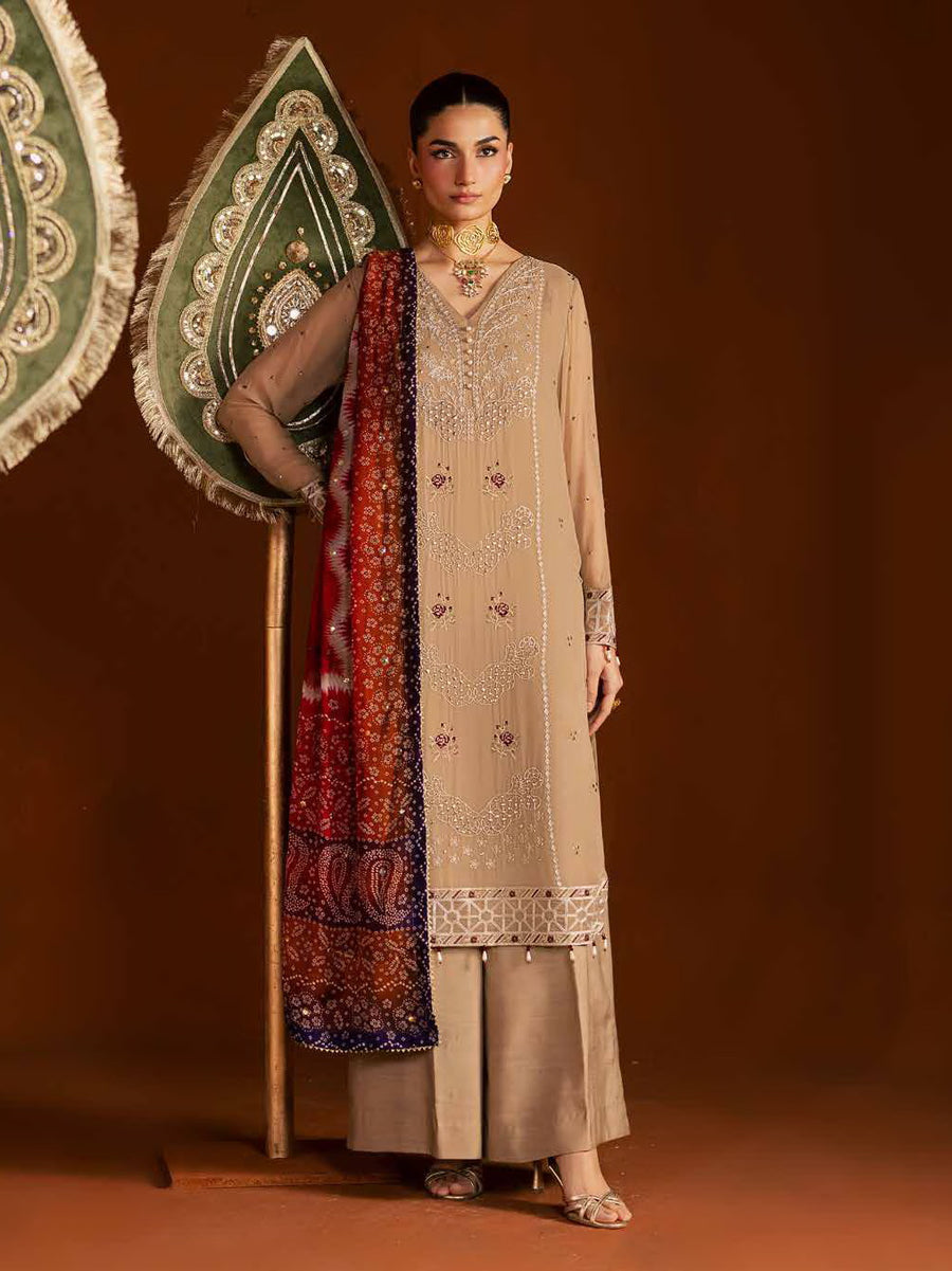 Nureh Mukeshkari Embroidered Mukesh Chiffon Unstitched 3Pc Suit MK-22