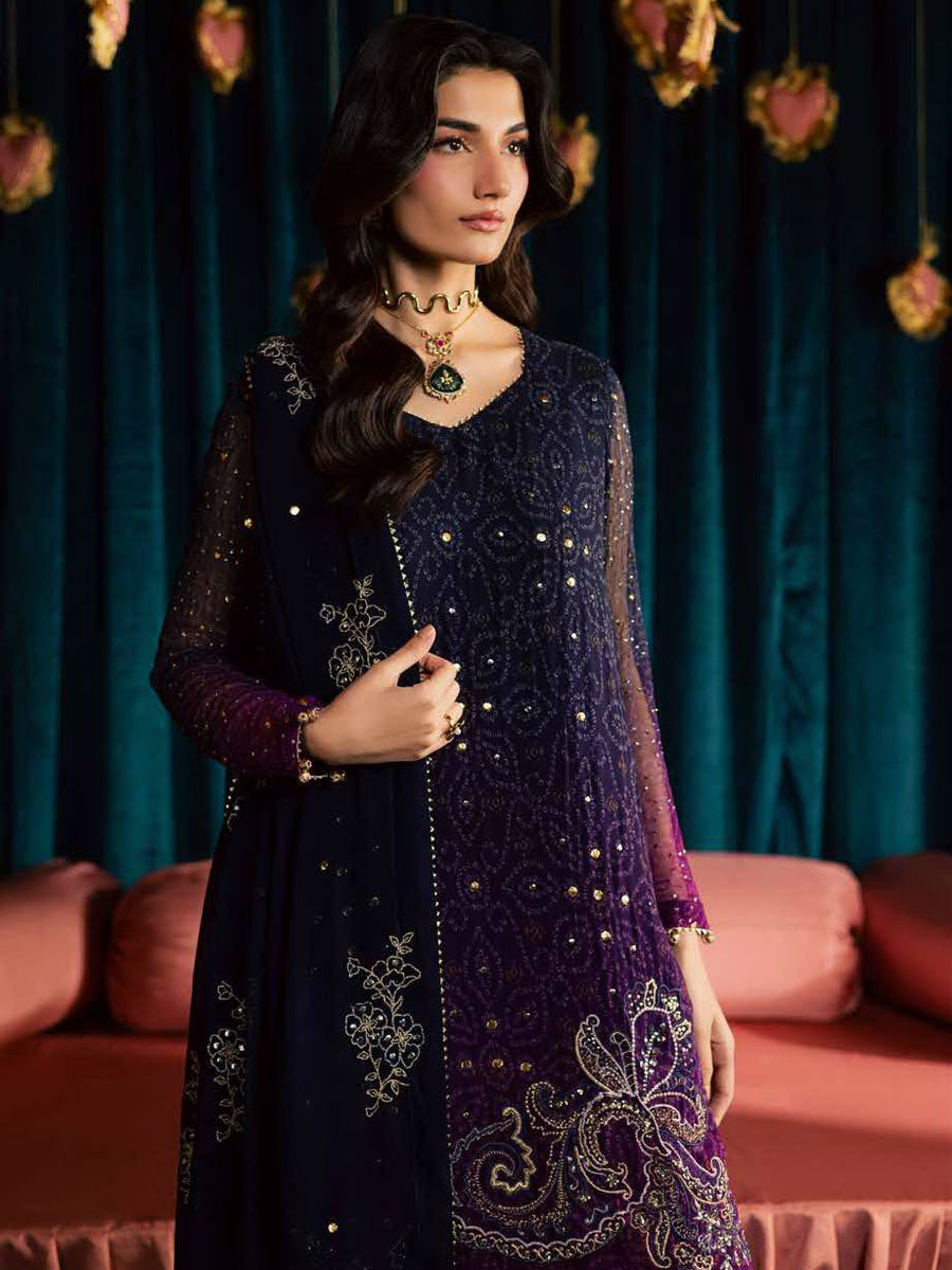 Nureh Mukeshkari Embroidered Mukesh Chiffon Unstitched 3Pc Suit MK-23