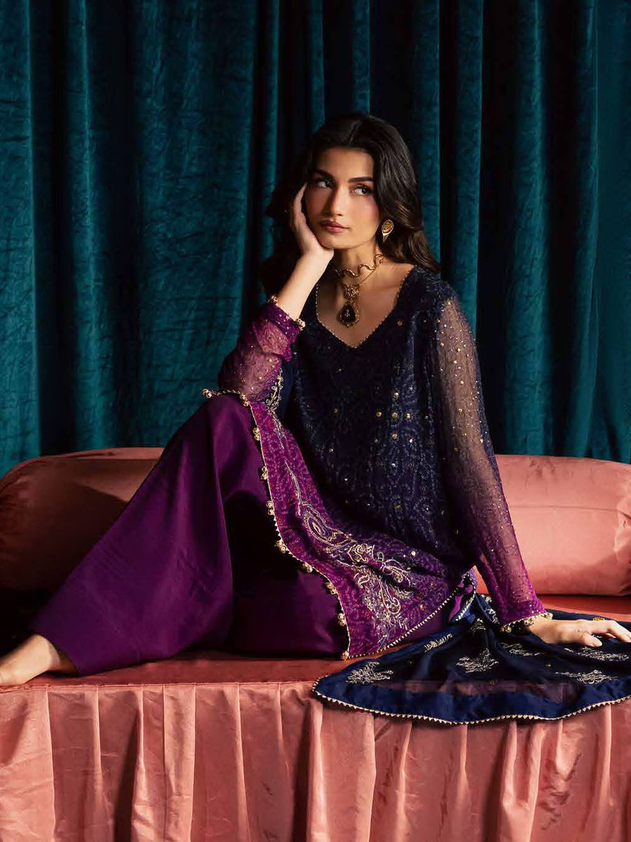 Nureh Mukeshkari Embroidered Mukesh Chiffon Unstitched 3Pc Suit MK-23