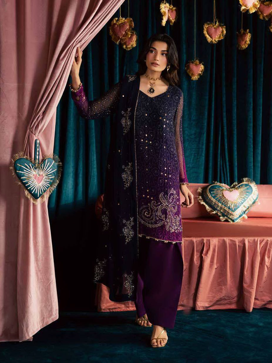 Nureh Mukeshkari Embroidered Mukesh Chiffon Unstitched 3Pc Suit MK-23