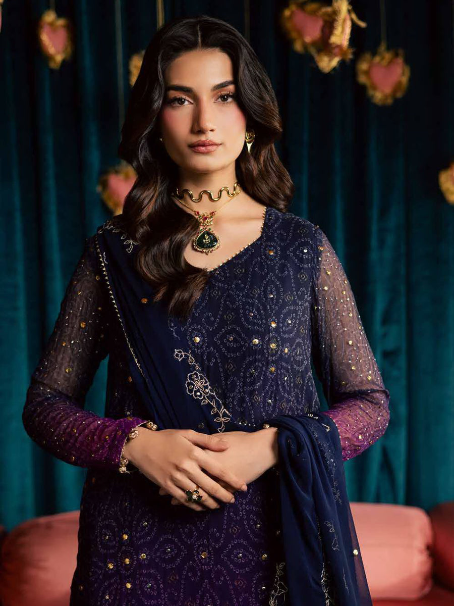 Nureh Mukeshkari Embroidered Mukesh Chiffon Unstitched 3Pc Suit MK-23