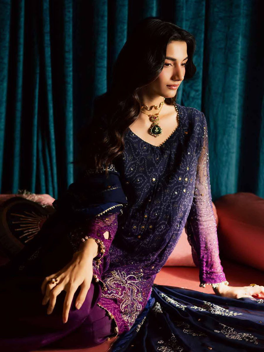 Nureh Mukeshkari Embroidered Mukesh Chiffon Unstitched 3Pc Suit MK-23