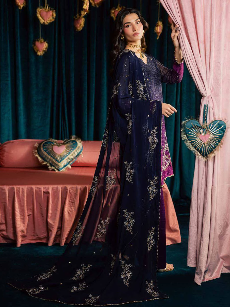 Nureh Mukeshkari Embroidered Mukesh Chiffon Unstitched 3Pc Suit MK-23