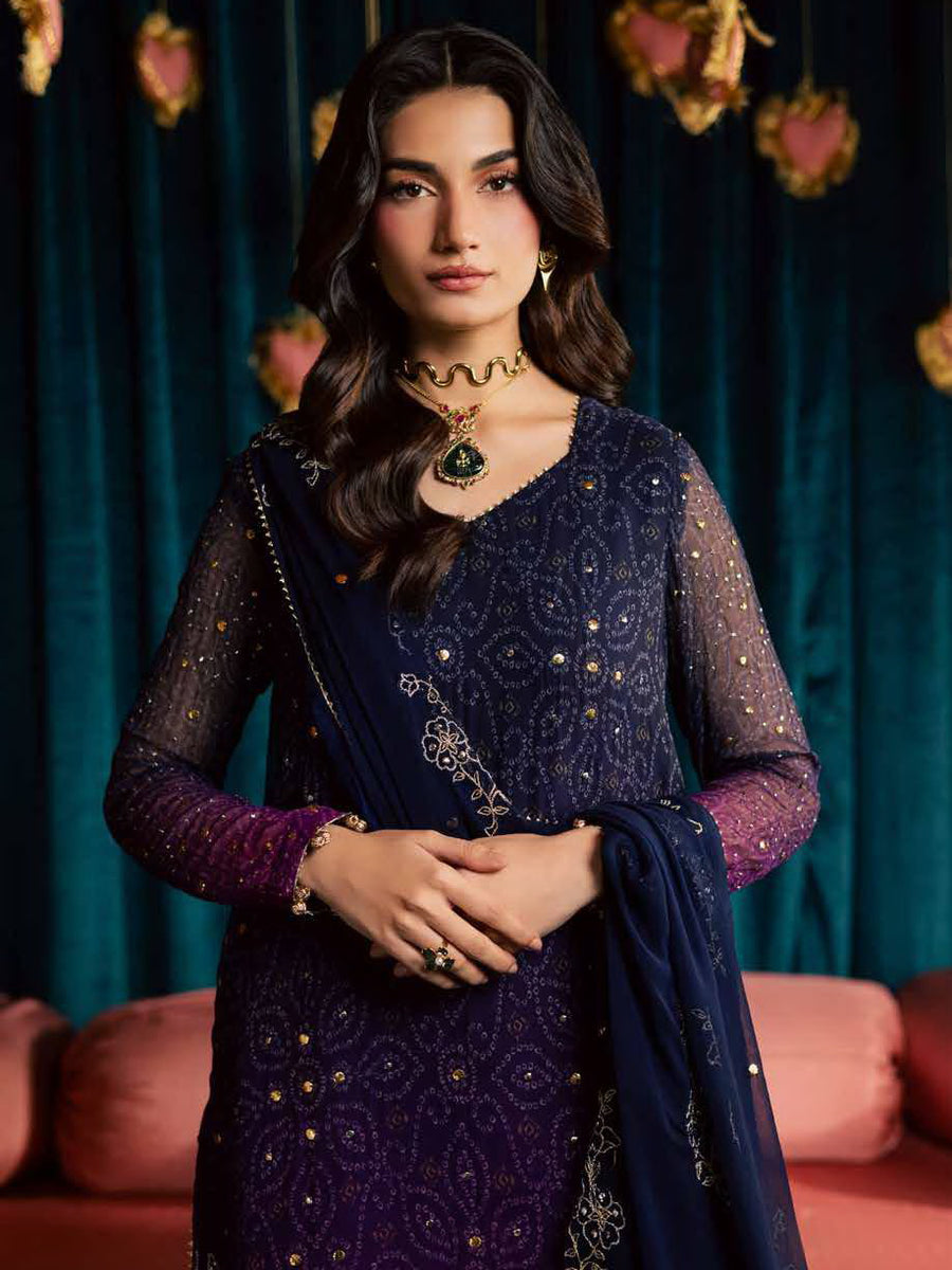 Nureh Mukeshkari Embroidered Mukesh Chiffon Unstitched 3Pc Suit MK-23
