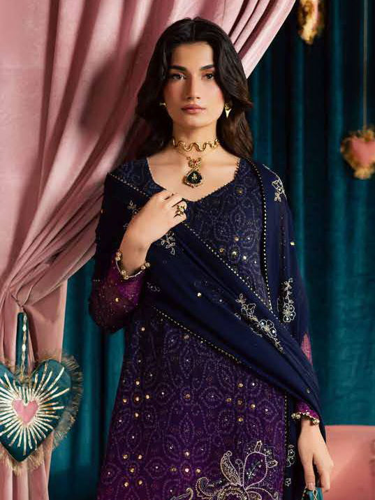 Nureh Mukeshkari Embroidered Mukesh Chiffon Unstitched 3Pc Suit MK-23