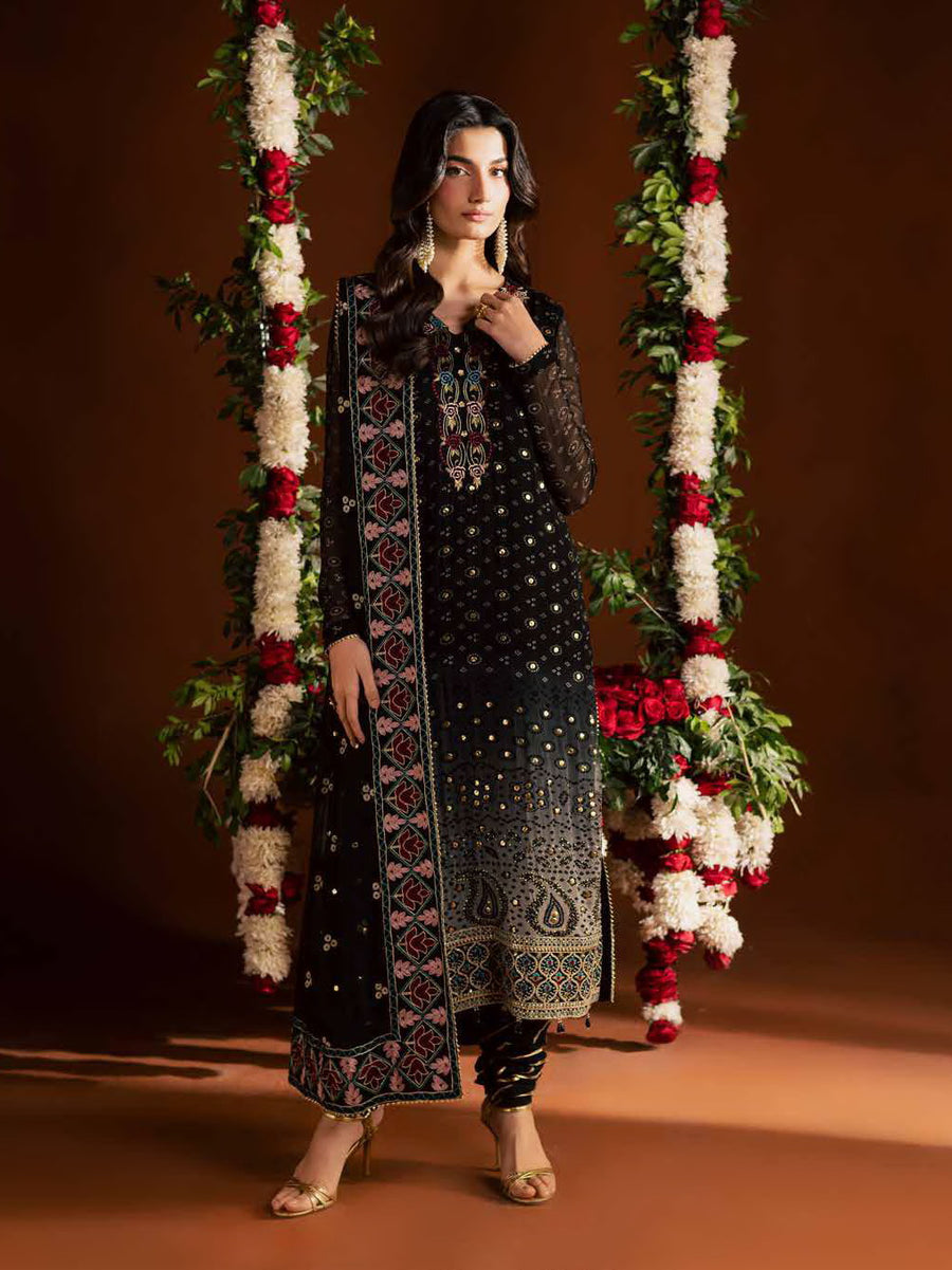 Nureh Mukeshkari Embroidered Mukesh Chiffon Unstitched 3Pc Suit MK-24