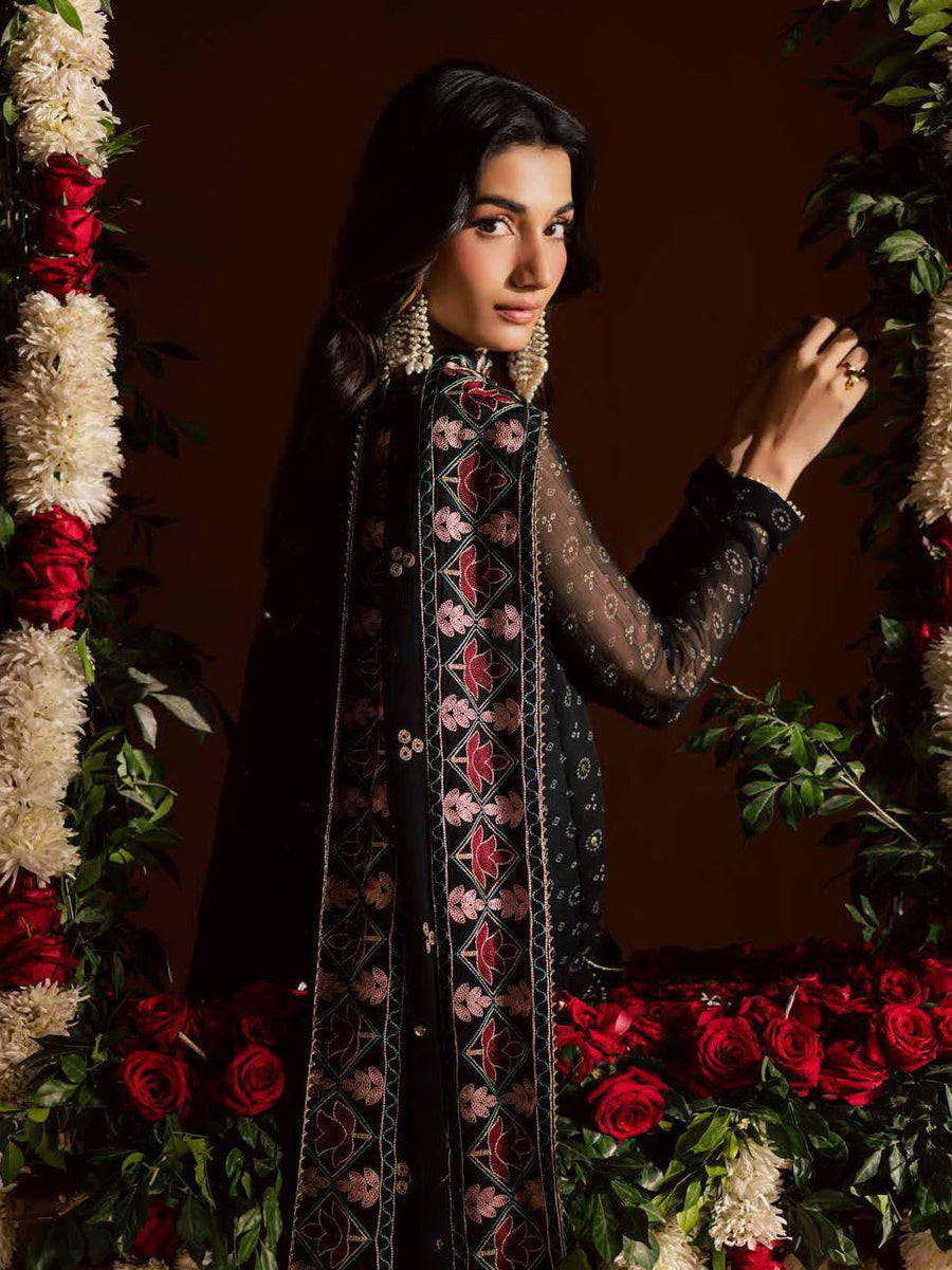 Nureh Mukeshkari Embroidered Mukesh Chiffon Unstitched 3Pc Suit MK-24