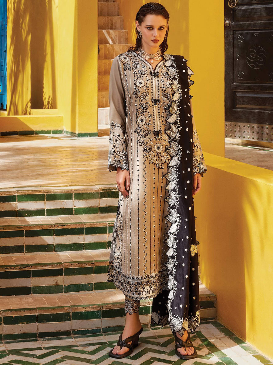MUSHQ Moroccan Dream Unstitched Embroidered Sateen 3Pc Suit MNW-10