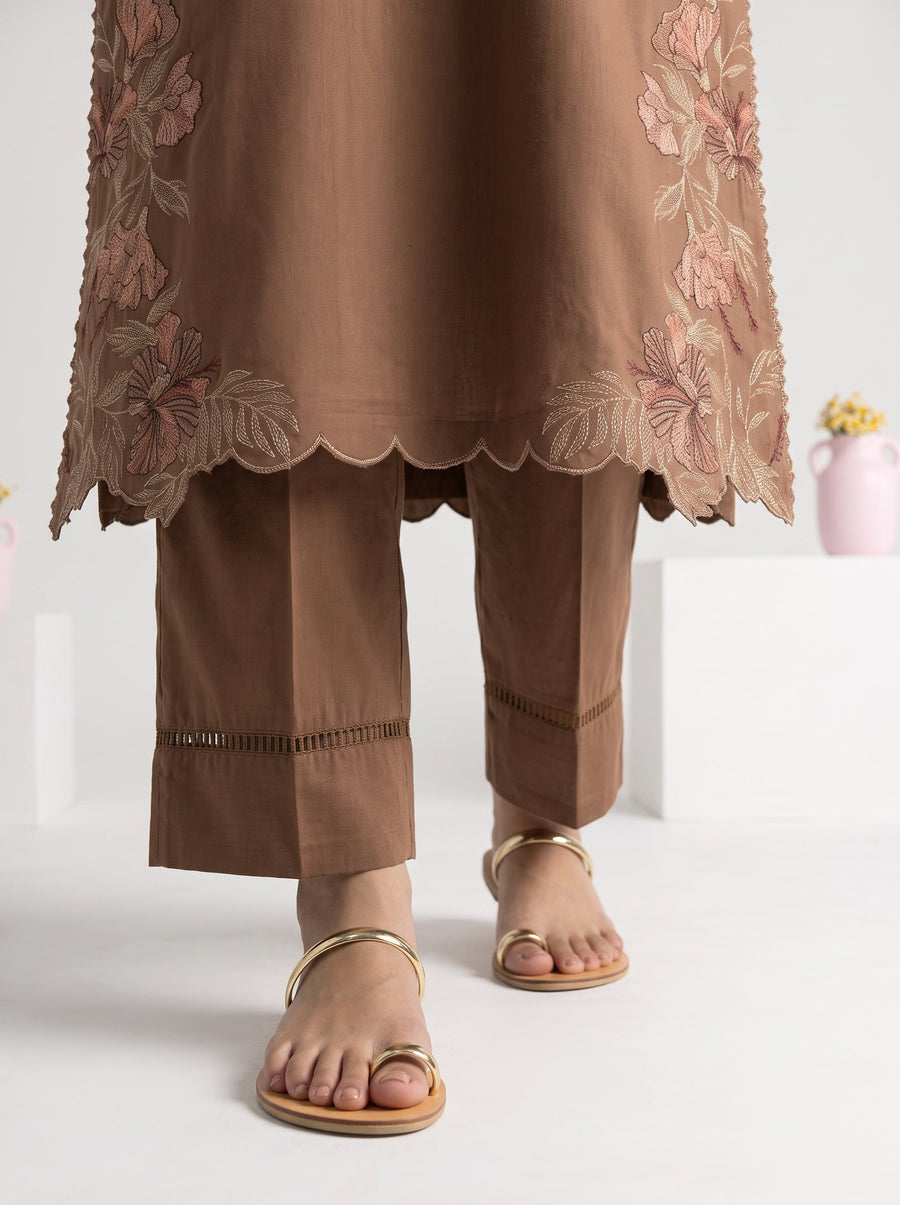 Viana by Sanam Saeed Embroidered Karandi Unstitched 3Pc Suit - MOCHA
