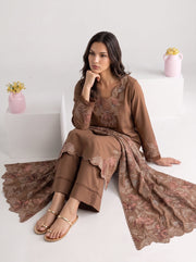 Viana by Sanam Saeed Embroidered Karandi Unstitched 3Pc Suit - MOCHA