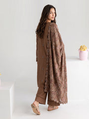 Viana by Sanam Saeed Embroidered Karandi Unstitched 3Pc Suit - MOCHA