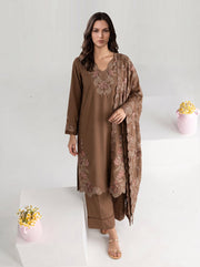Viana by Sanam Saeed Embroidered Karandi Unstitched 3Pc Suit - MOCHA