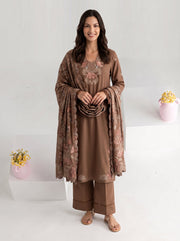 Viana by Sanam Saeed Embroidered Karandi Unstitched 3Pc Suit - MOCHA