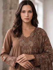 Viana by Sanam Saeed Embroidered Karandi Unstitched 3Pc Suit - MOCHA