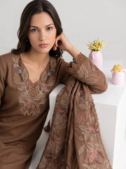 Viana by Sanam Saeed Embroidered Karandi Unstitched 3Pc Suit - MOCHA