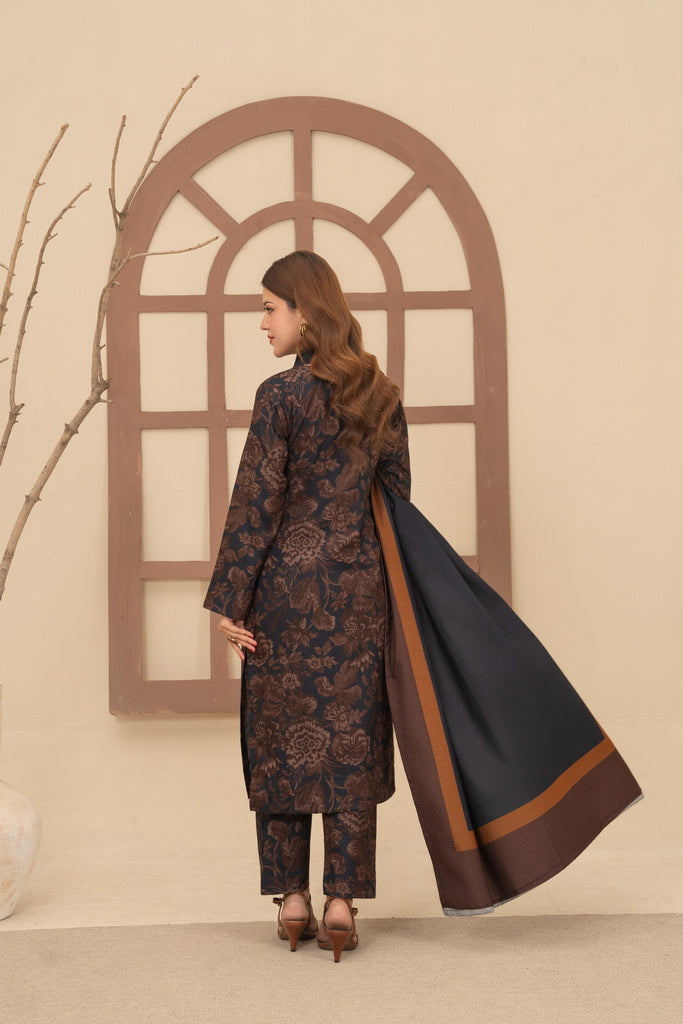 Feathers Digital Printed Dhanak Unstitched 3Pc Suit MOCHA-FT642