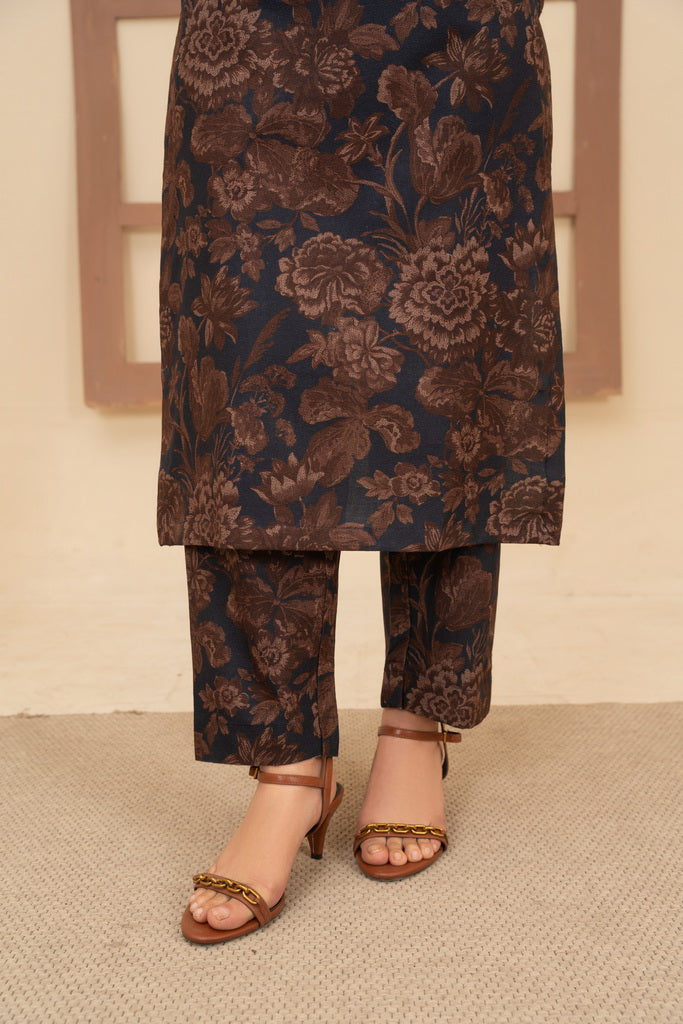 Feathers Digital Printed Dhanak Unstitched 3Pc Suit MOCHA-FT642
