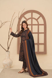 Feathers Digital Printed Dhanak Unstitched 3Pc Suit MOCHA-FT642