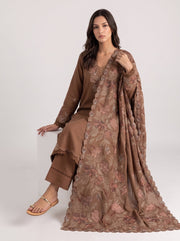 Viana by Sanam Saeed Embroidered Karandi Unstitched 3Pc Suit - MOCHA