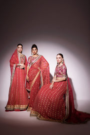 Best of Mushq Embroidered Chiffon Unstitched 3Pc Suit BOM-12 Molten Lava