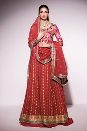 Best of Mushq Embroidered Chiffon Unstitched 3Pc Suit BOM-12 Molten Lava