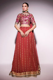 Best of Mushq Embroidered Chiffon Unstitched 3Pc Suit BOM-12 Molten Lava