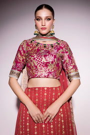 Best of Mushq Embroidered Chiffon Unstitched 3Pc Suit BOM-12 Molten Lava