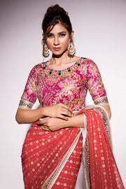 Best of Mushq Embroidered Chiffon Unstitched 3Pc Suit BOM-12 Molten Lava