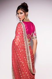 Best of Mushq Embroidered Chiffon Unstitched 3Pc Suit BOM-12 Molten Lava