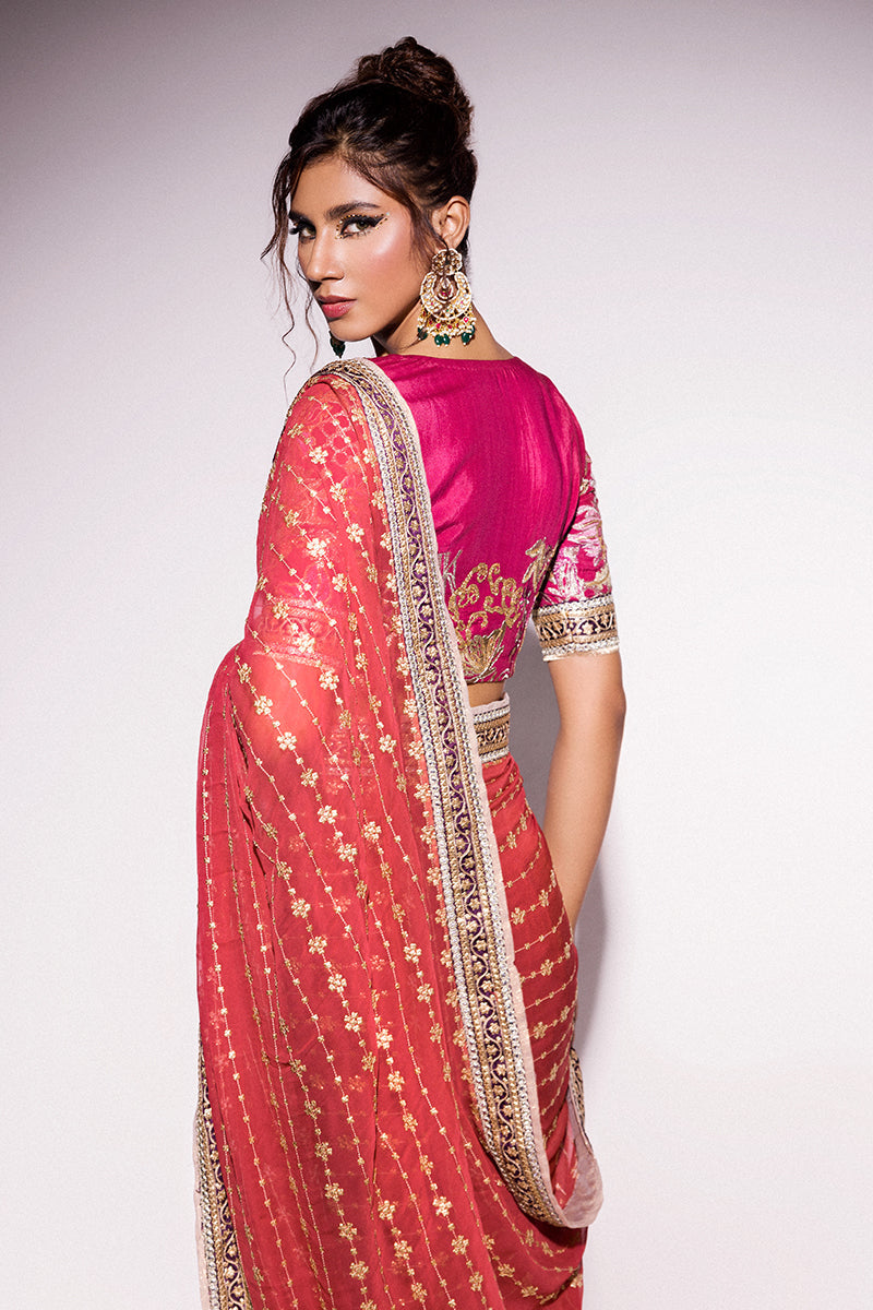 Best of Mushq Embroidered Chiffon Unstitched 3Pc Suit BOM-12 Molten Lava
