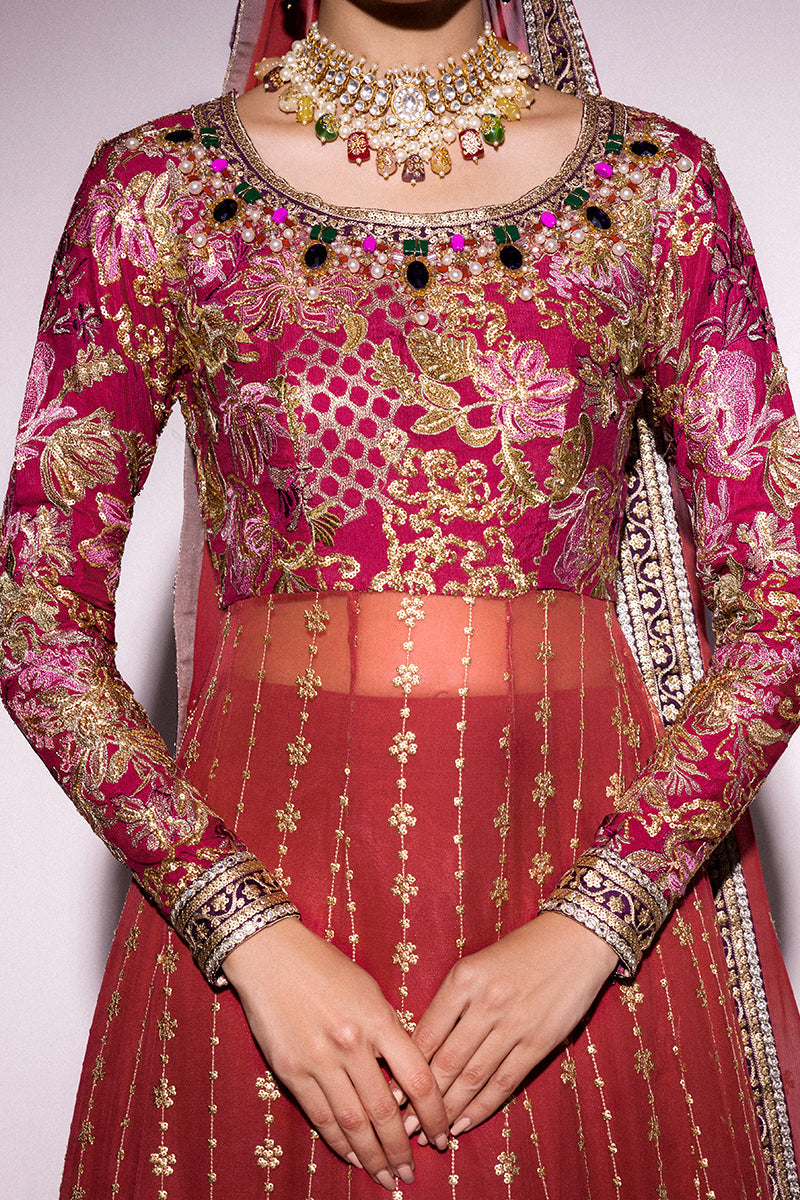 Best of Mushq Embroidered Chiffon Unstitched 3Pc Suit BOM-12 Molten Lava