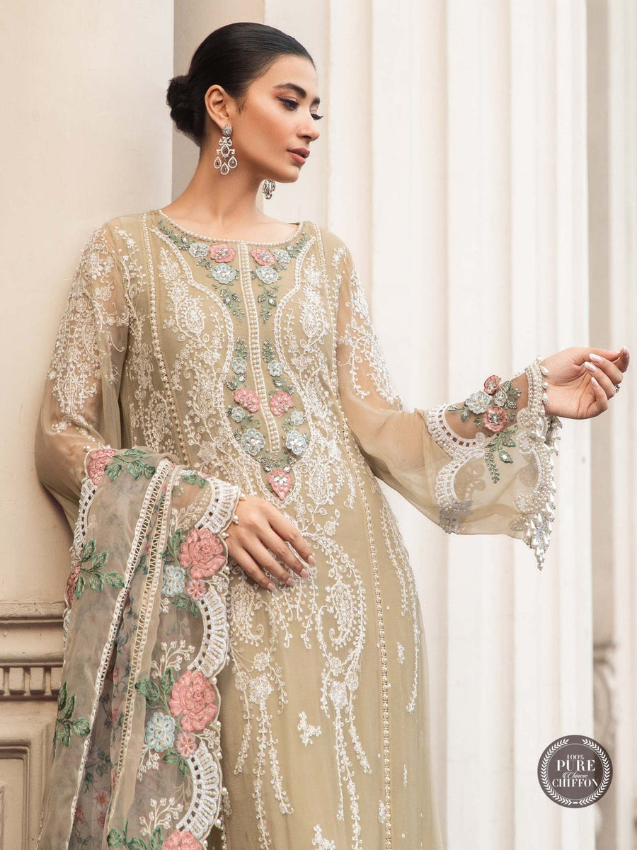 Maria.B Unstitched Chiffon Embroidered Suit MPC-23-101 Coffee