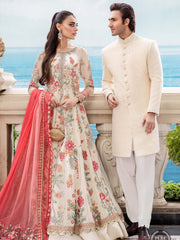 Maria.B Unstitched Chiffon Embroidered Suit MPC-23-106 Cloud White Floral