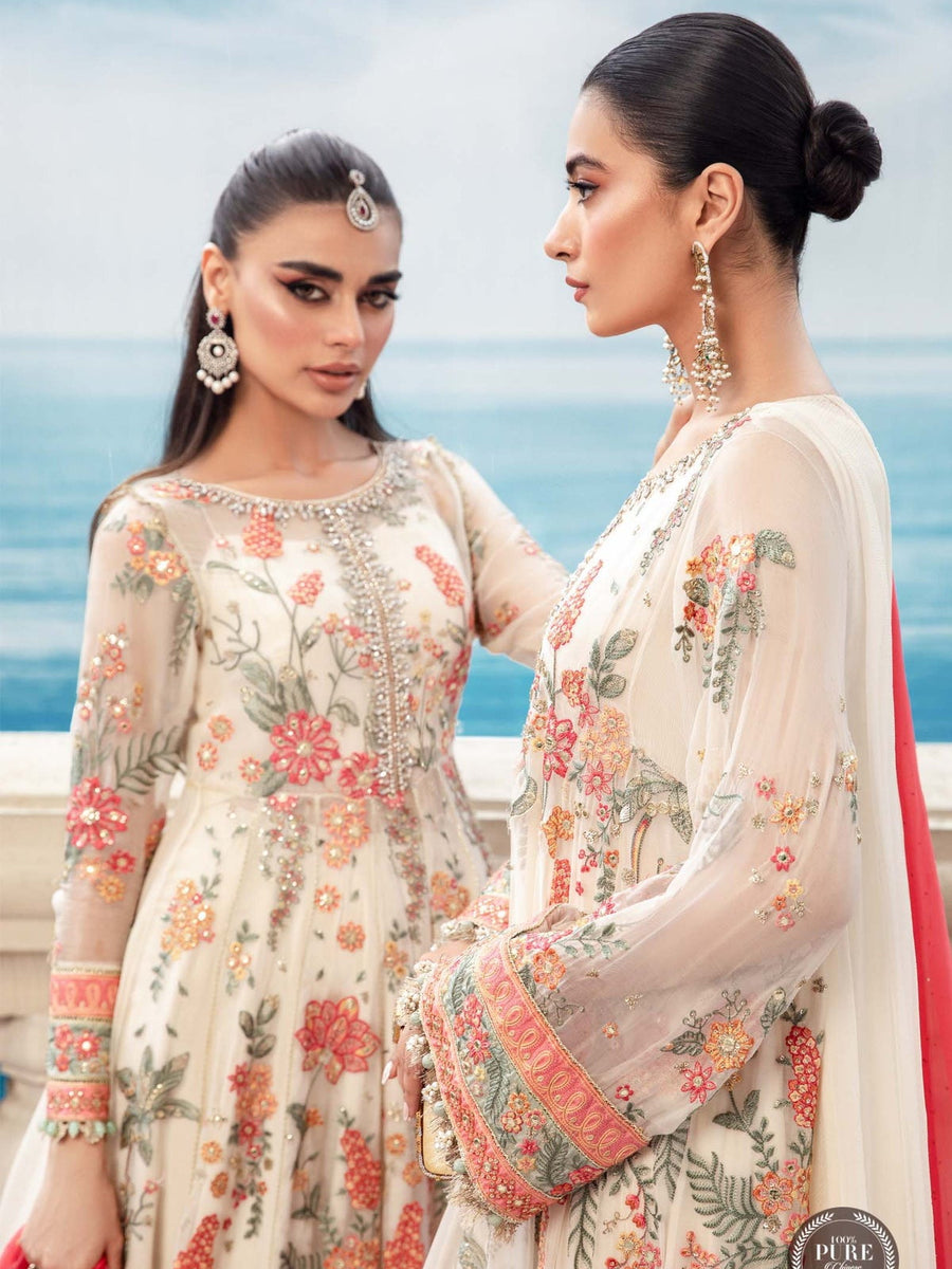 Maria.B Unstitched Chiffon Embroidered Suit MPC-23-106 Cloud White Floral