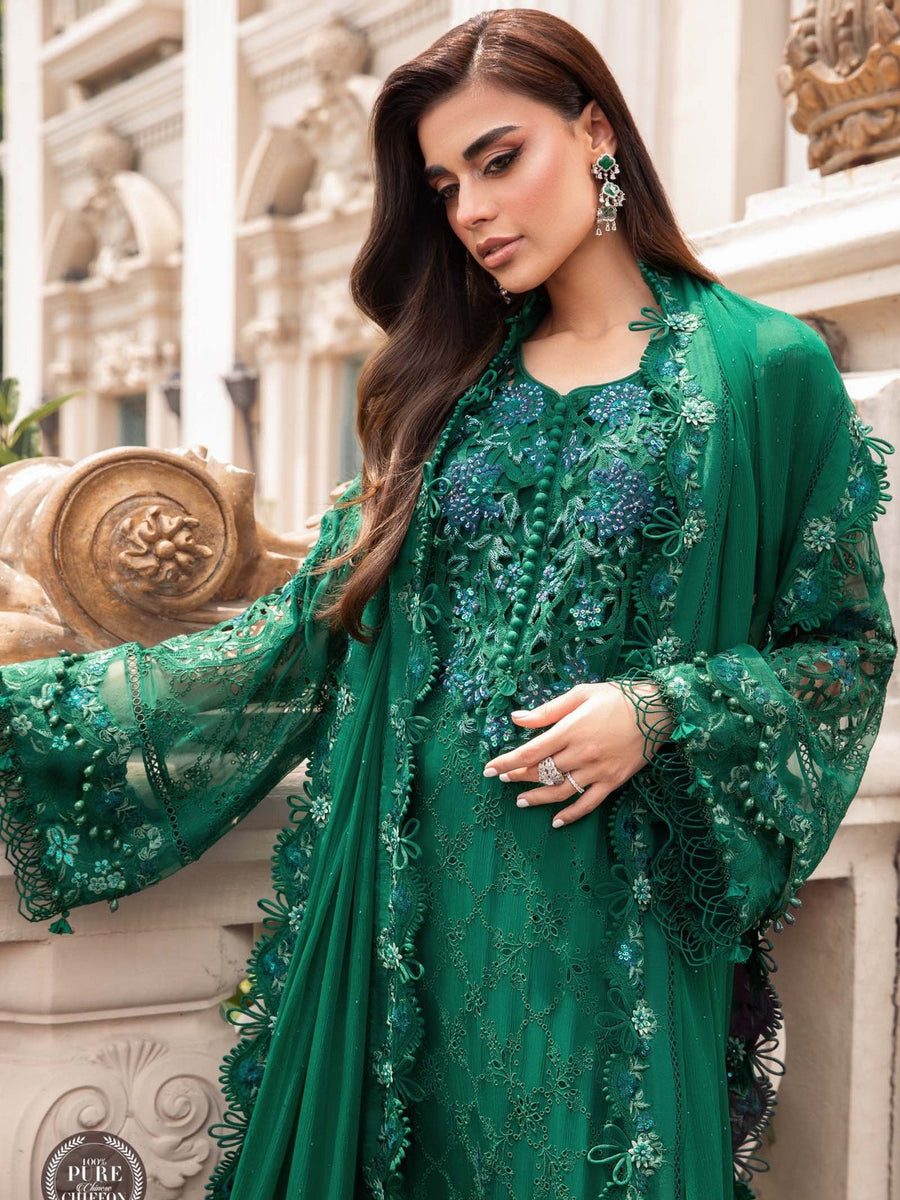 Maria.B Unstitched Chiffon Embroidered Suit MPC-23-108 Emerald Green