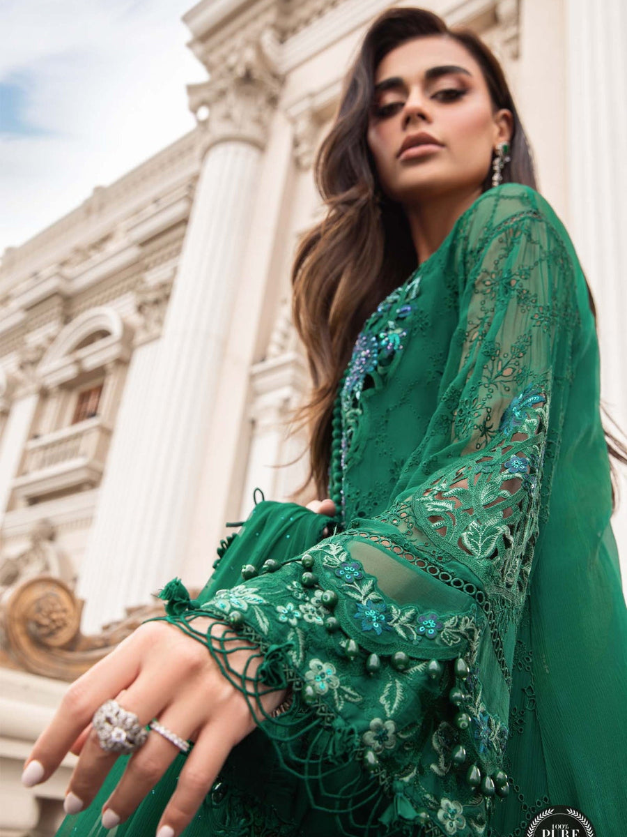 Maria.B Unstitched Chiffon Embroidered Suit MPC-23-108 Emerald Green