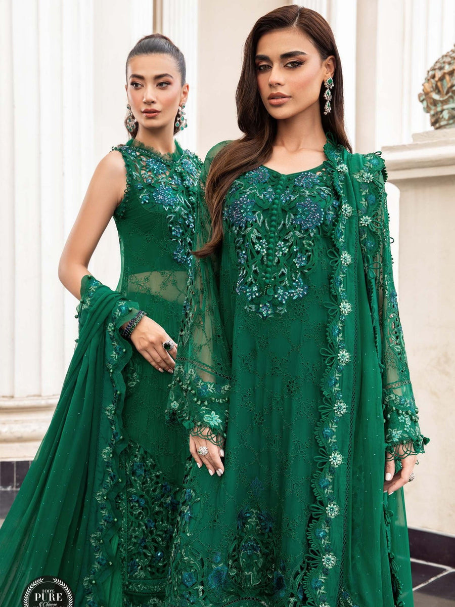 Maria.B Unstitched Chiffon Embroidered Suit MPC-23-108 Emerald Green