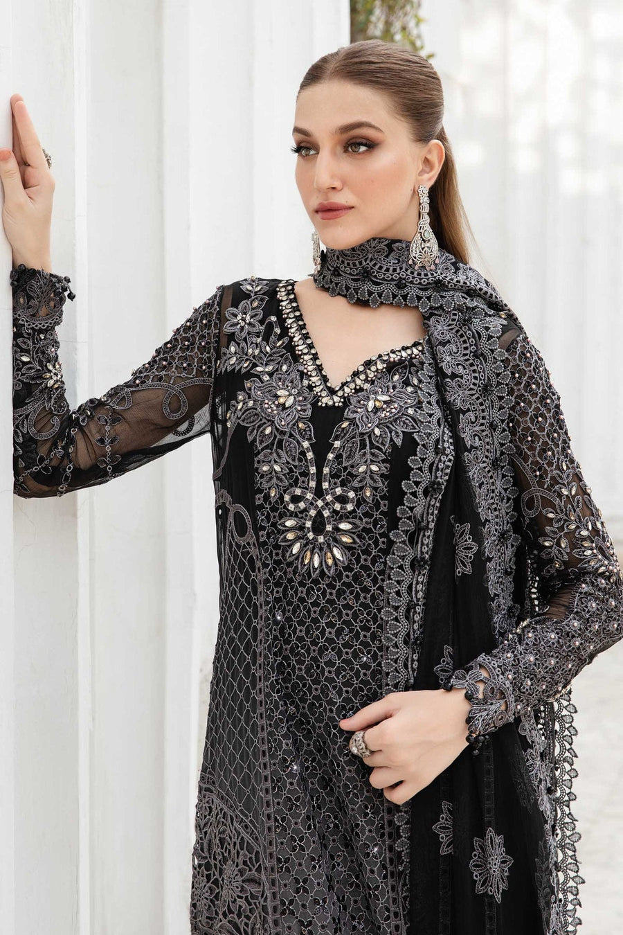 Maria.B Unstitched Embroidered Luxury Chiffon 3Pc Suit MPC-24-101