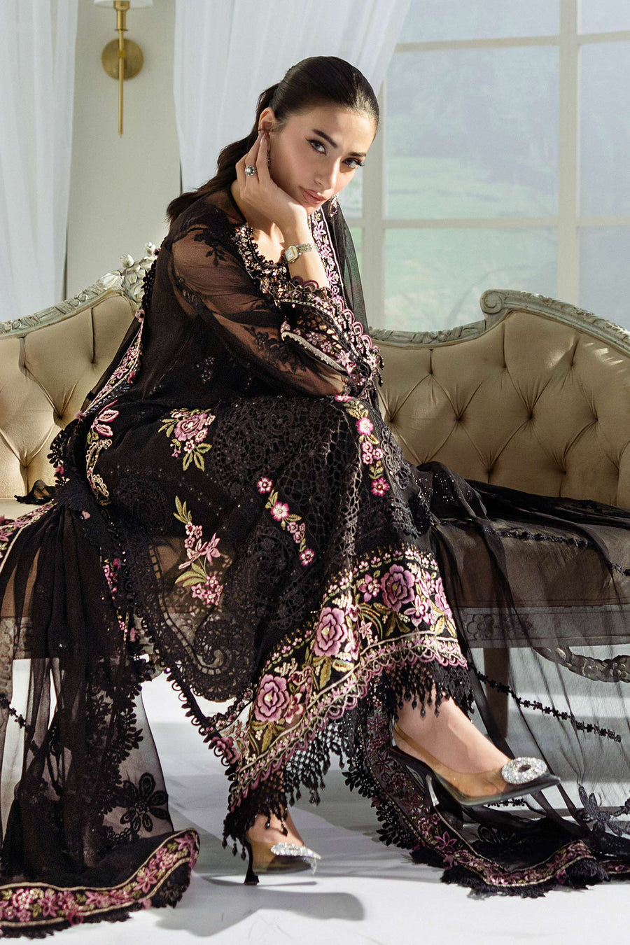 Maria B Embroidered Luxury Chiffon Unstitched 3Pc Suit MPC-25-104