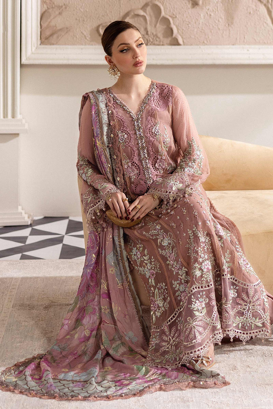 Maria B Embroidered Luxury Chiffon Unstitched 3Pc Suit MPC-25-105