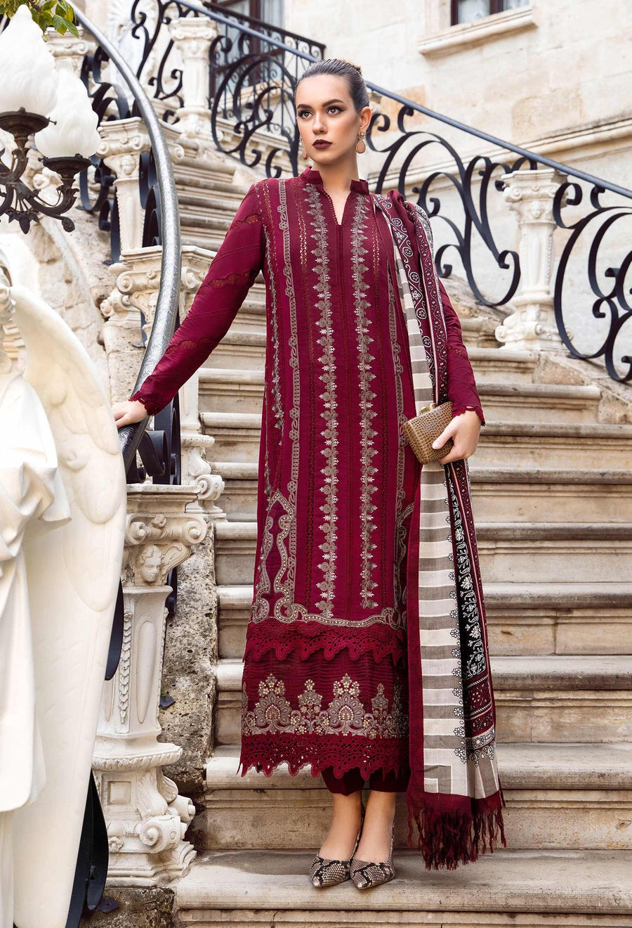 Maria.B MPrints Embroidered Linen Unstitched 3Pc Suit MPT-2002-A