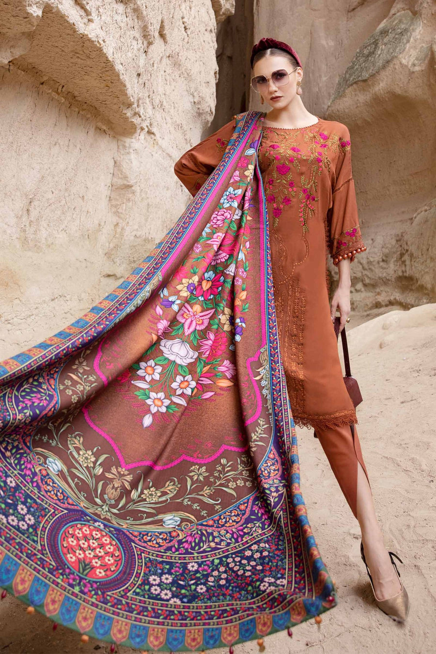 Maria.B MPrints Embroidered Linen Unstitched 3Pc Suit MPT-2004-A