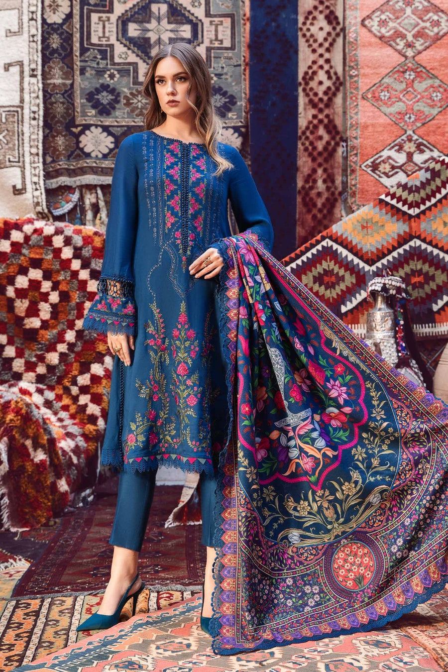 Maria.B MPrints Embroidered Linen Unstitched 3Pc Suit MPT-2004-B