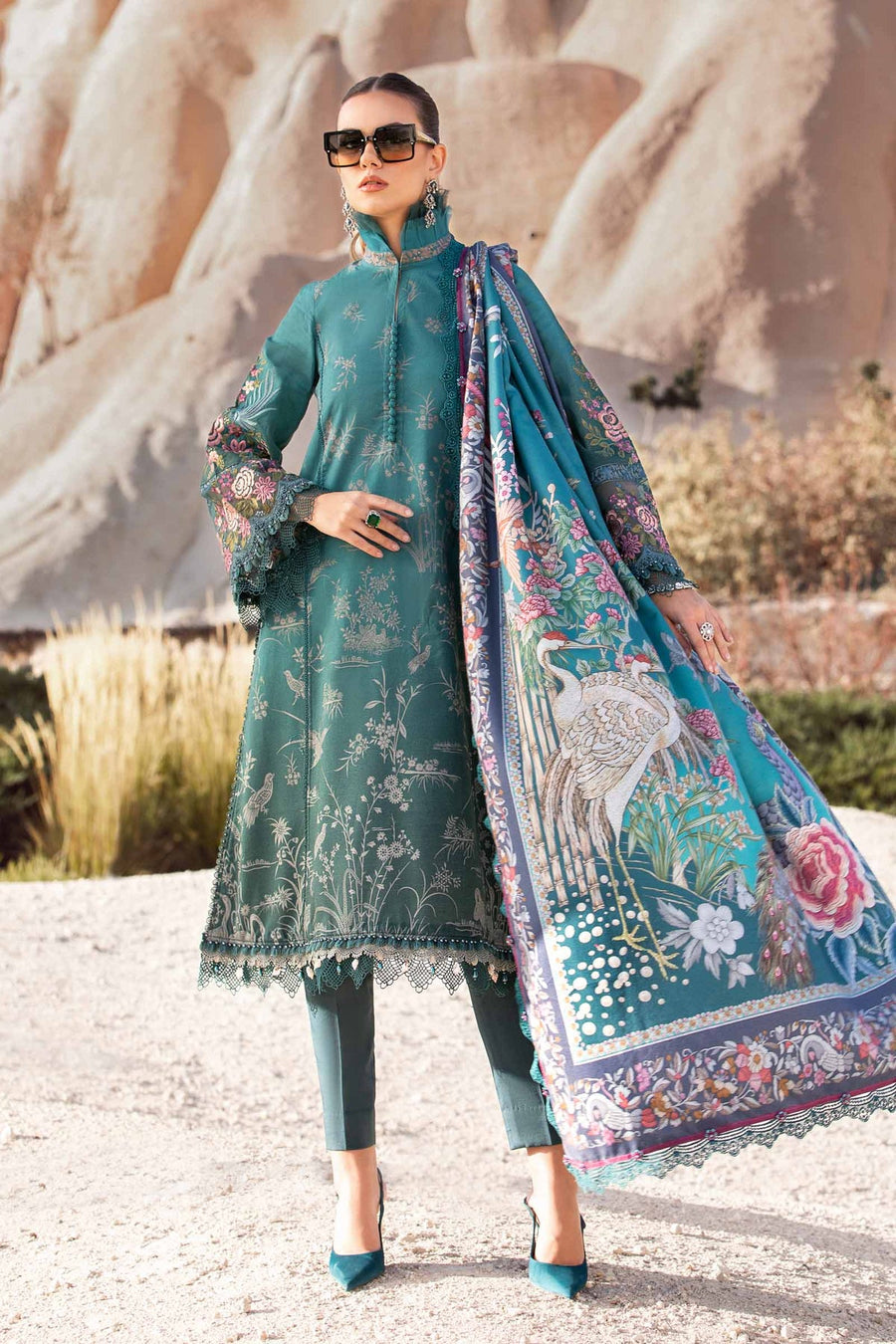 Maria.B MPrints Embroidered Linen Unstitched 3Pc Suit MPT-2007-B