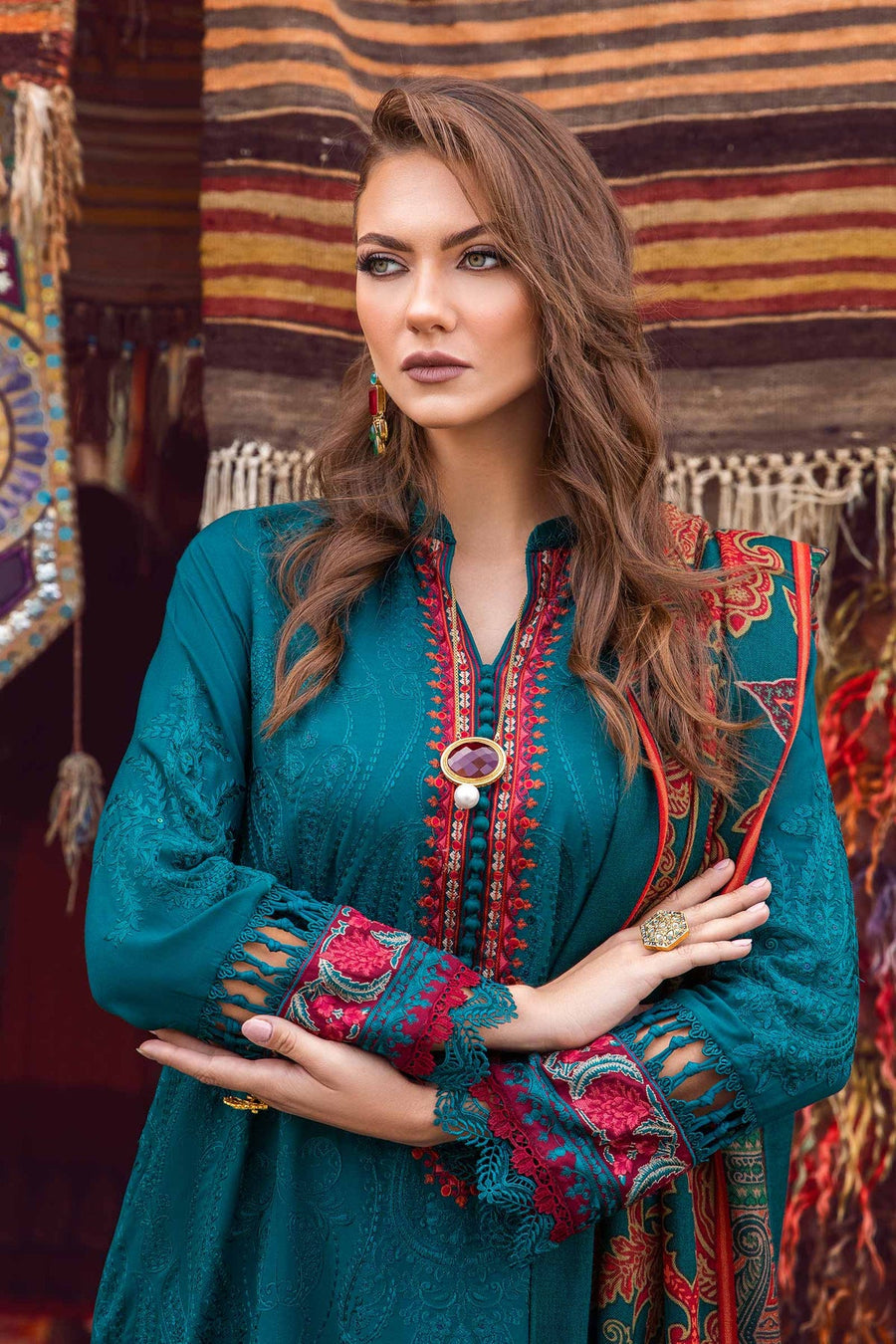 Maria.B MPrints Embroidered Linen Unstitched 3Pc Suit MPT-2008-A