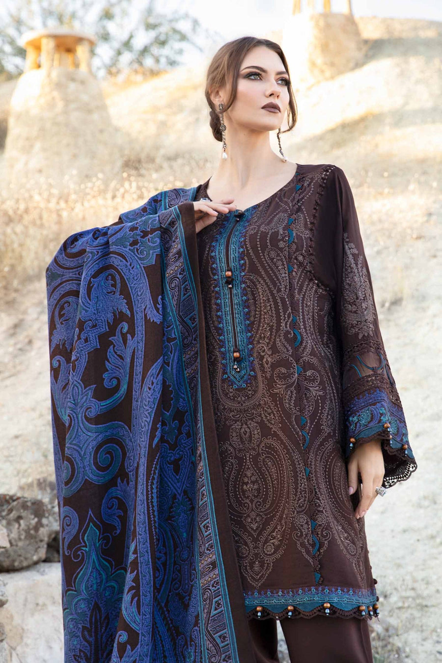 Maria.B MPrints Embroidered Linen Unstitched 3Pc Suit MPT-2008-B