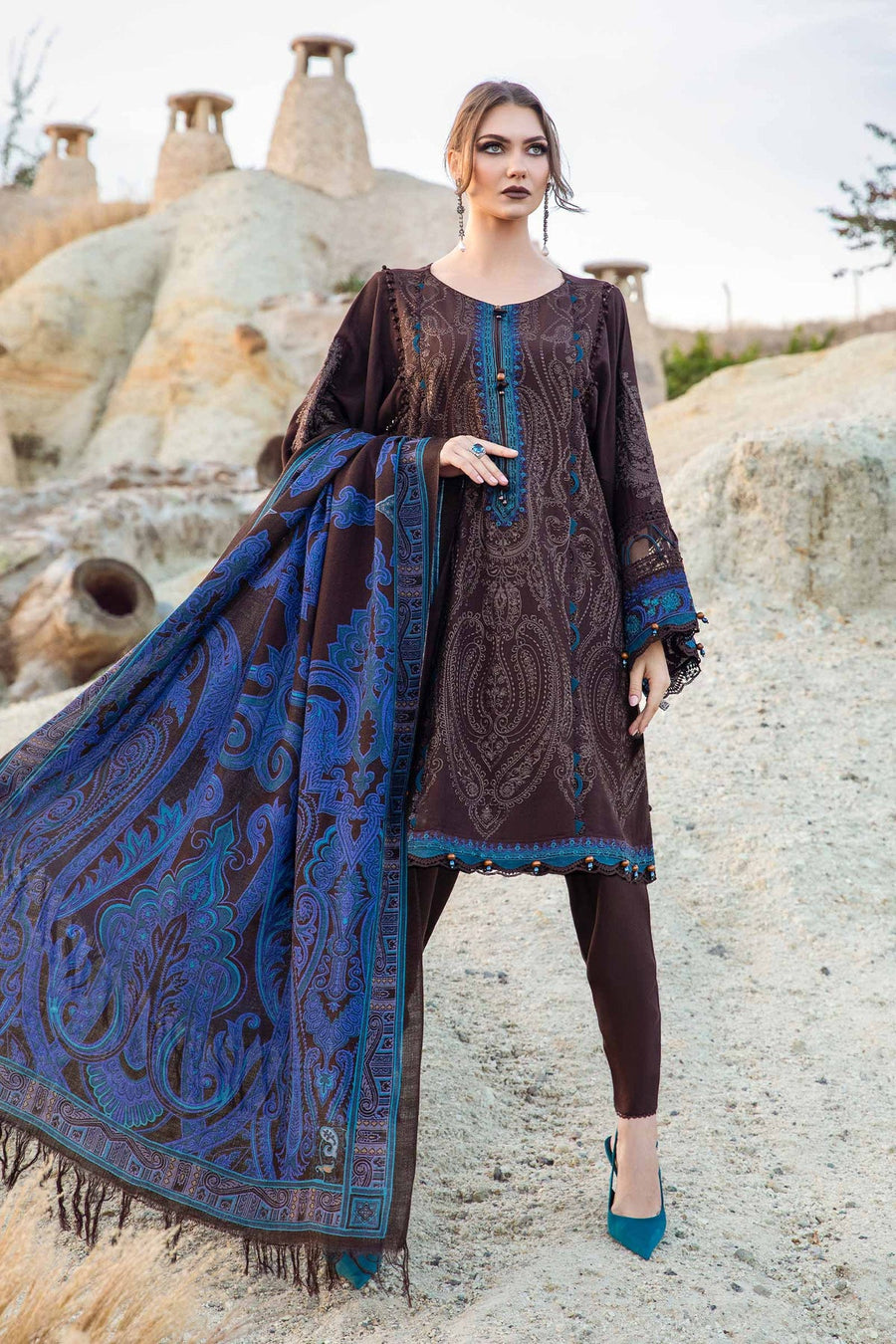 Maria.B MPrints Embroidered Linen Unstitched 3Pc Suit MPT-2008-B