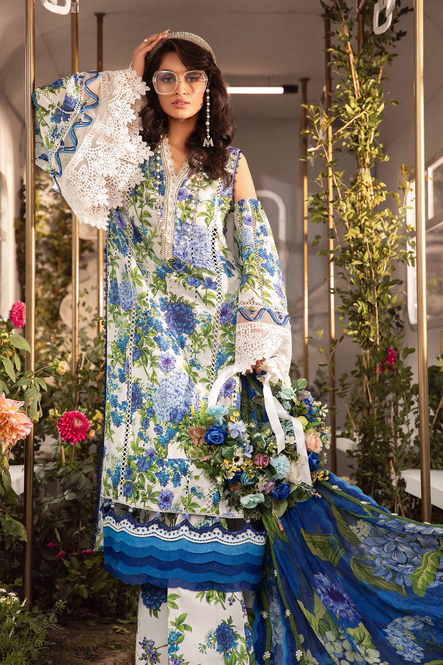 Maria.B M.Prints Unstitched Embroidered Lawn 3Pc Suit MPT-2102-B
